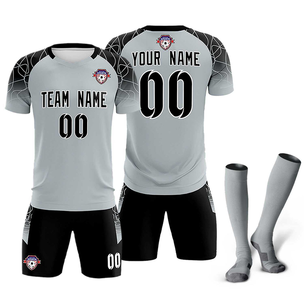 Custom Silver Classic Soccer Training Sets Jersey For Adults/Kids