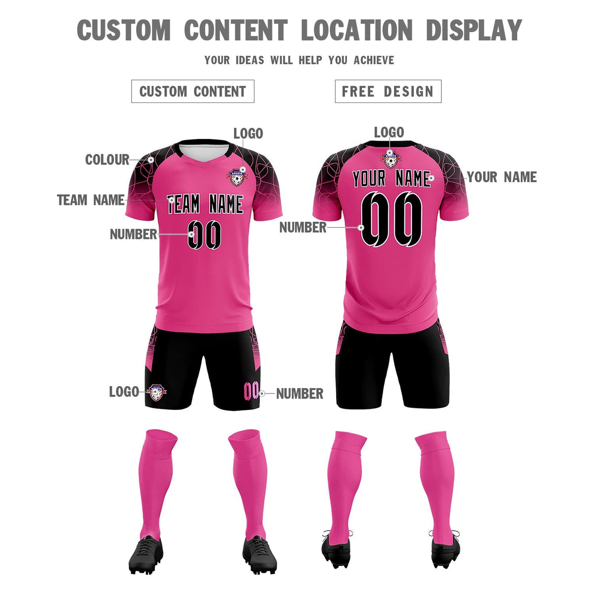 Custom Rose Red Classic Soccer Training Sets Jersey For Adults/Kids