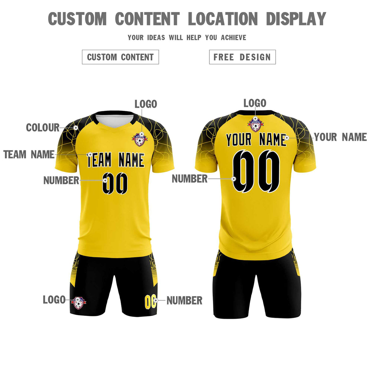 Custom Gold Classic Soccer Training Kit Jersey For Adults/Kids