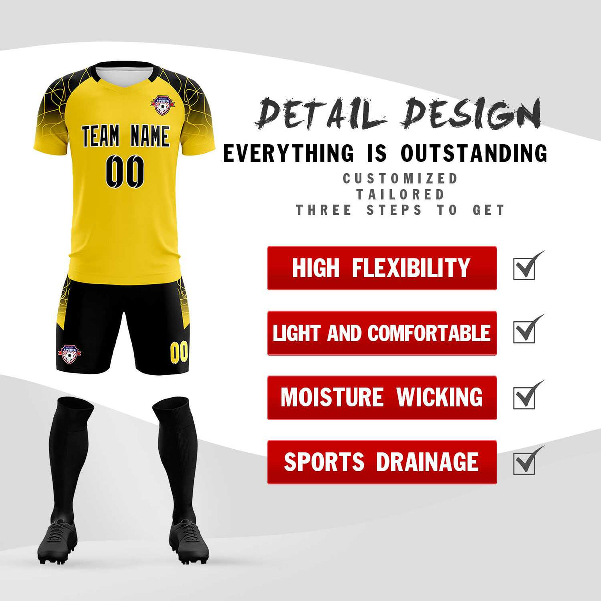 Custom Gold Classic Soccer Training Kit Jersey For Adults/Kids
