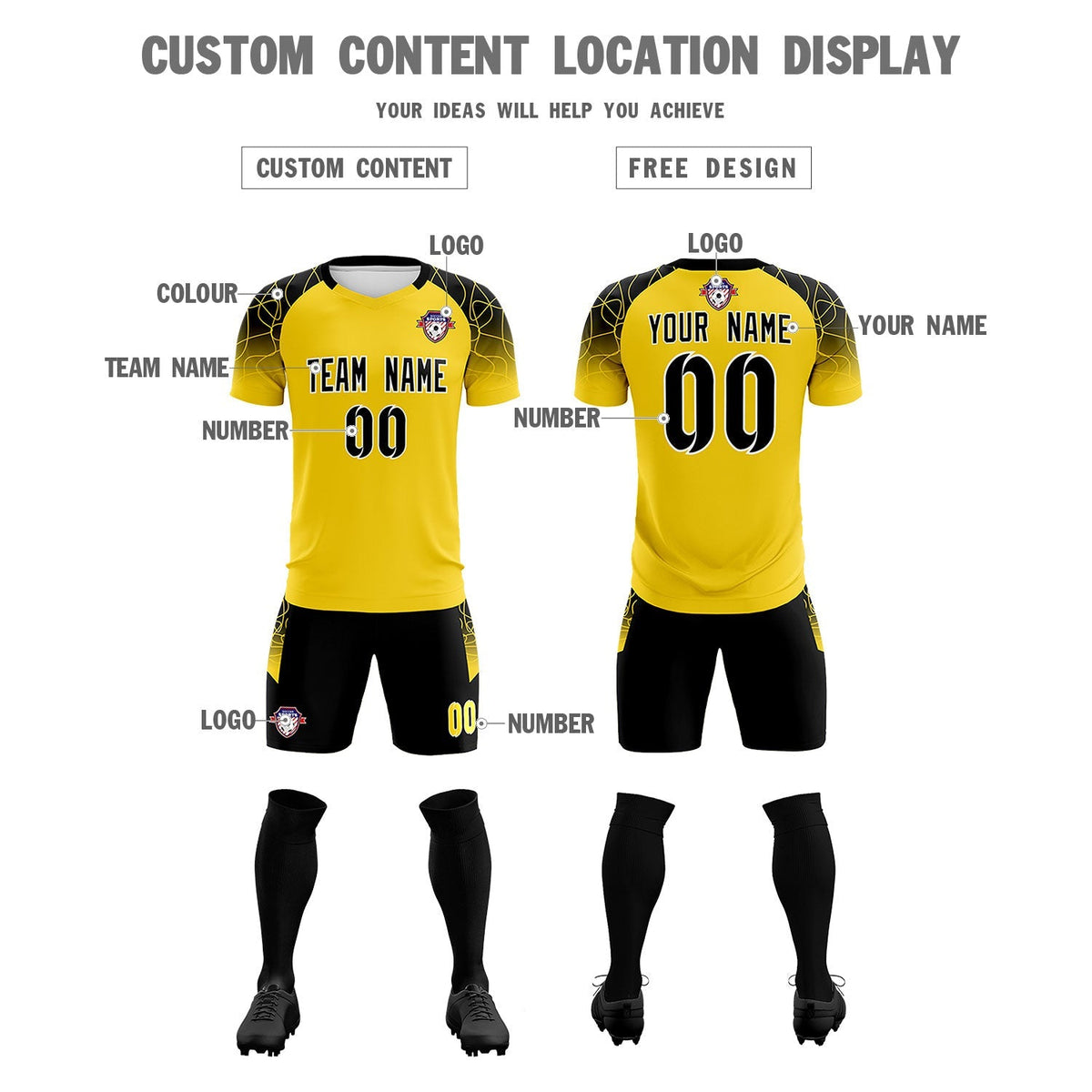 Custom Gold Classic Soccer Training Kit Jersey For Adults/Kids