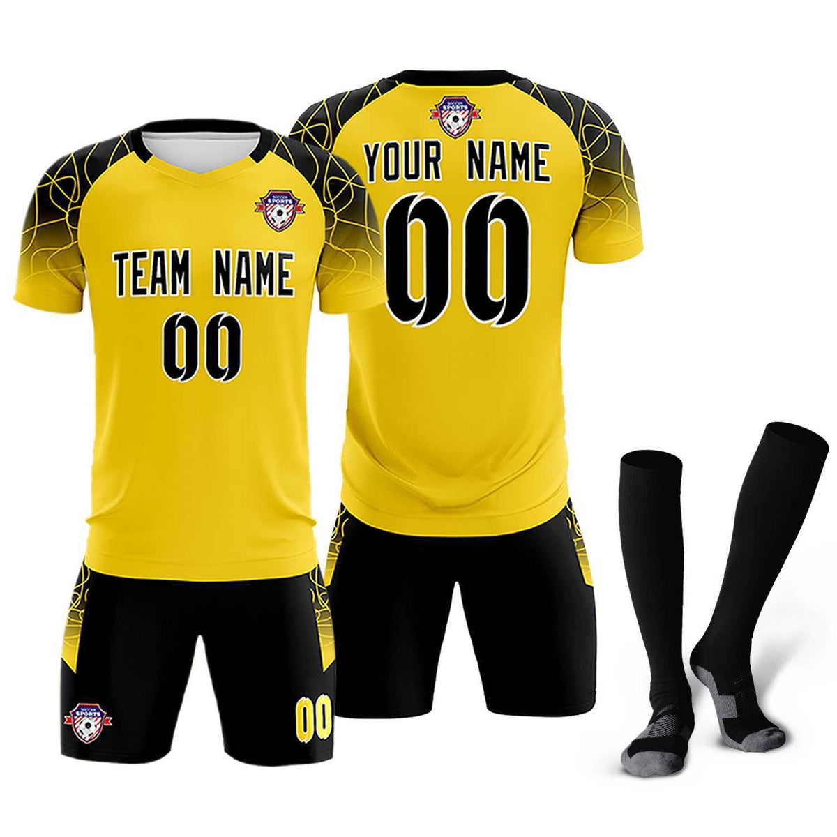 Custom Gold Classic Soccer Training Kit Jersey For Adults/Kids