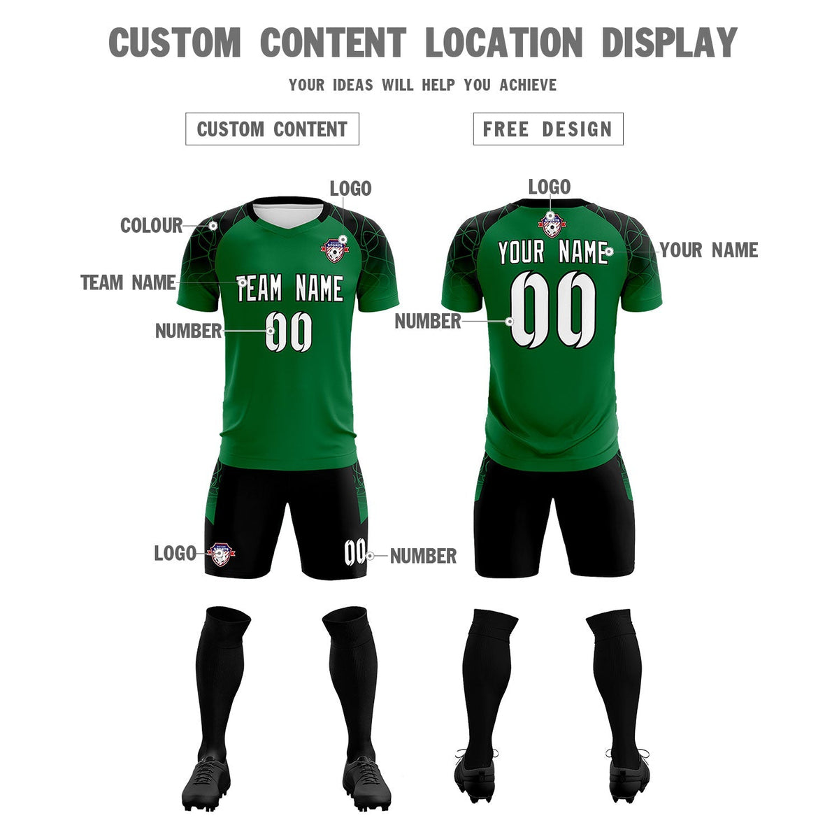 Custom Kelly Green Classic Soccer Training Sets Jersey For Adults/Kids