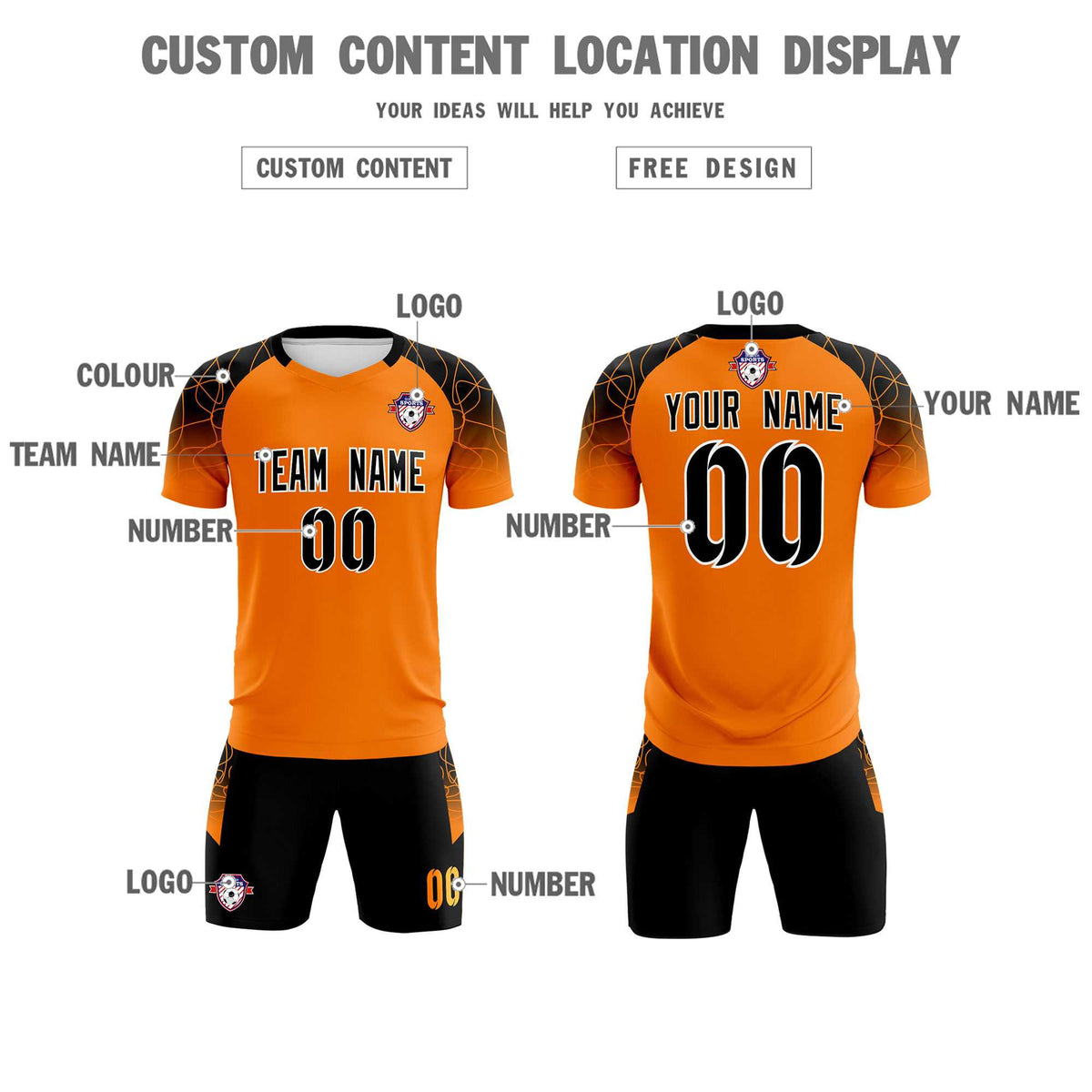 Custom Orange Classic Soccer Training Kit Jersey For Adults/Kids
