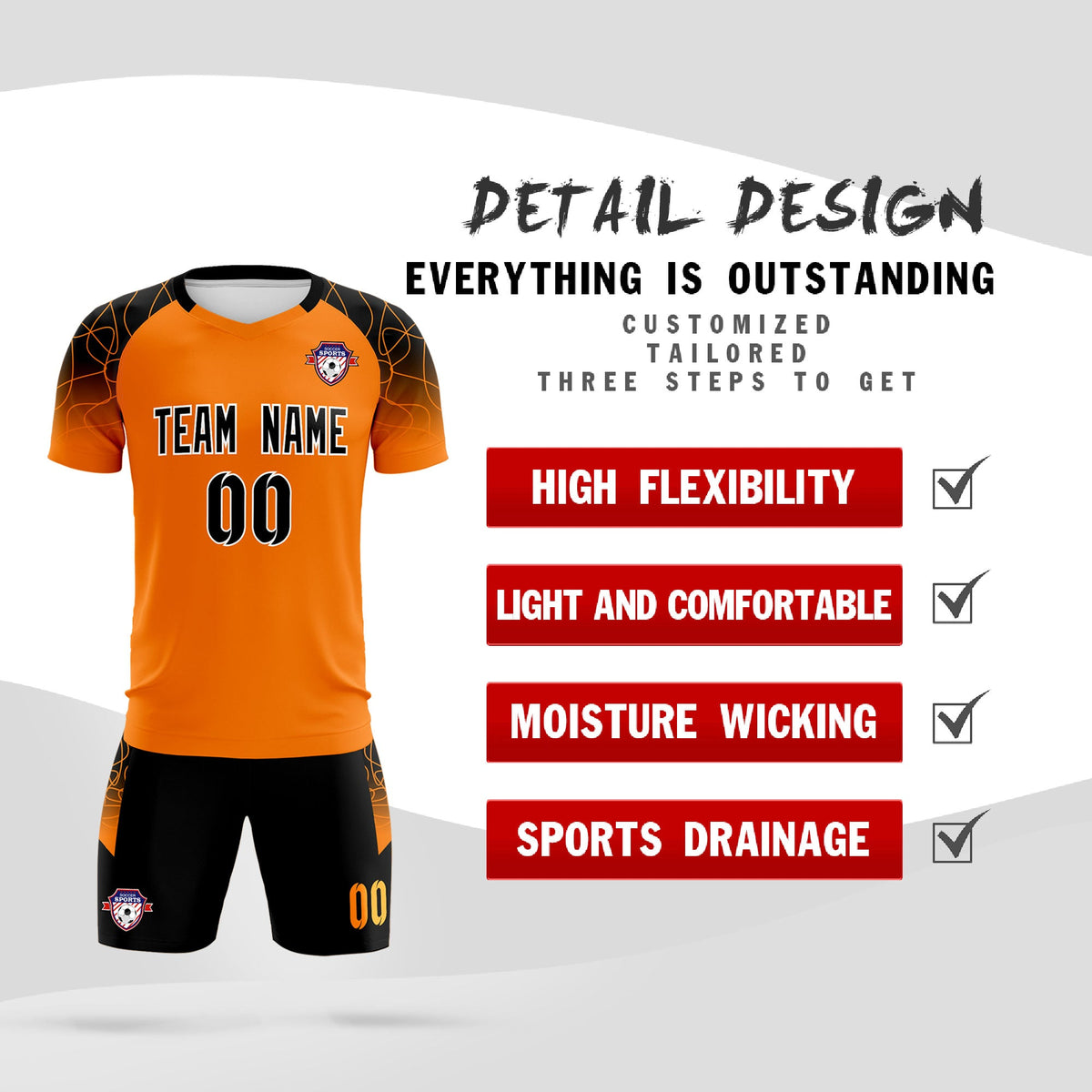 Custom Orange Classic Soccer Training Kit Jersey For Adults/Kids