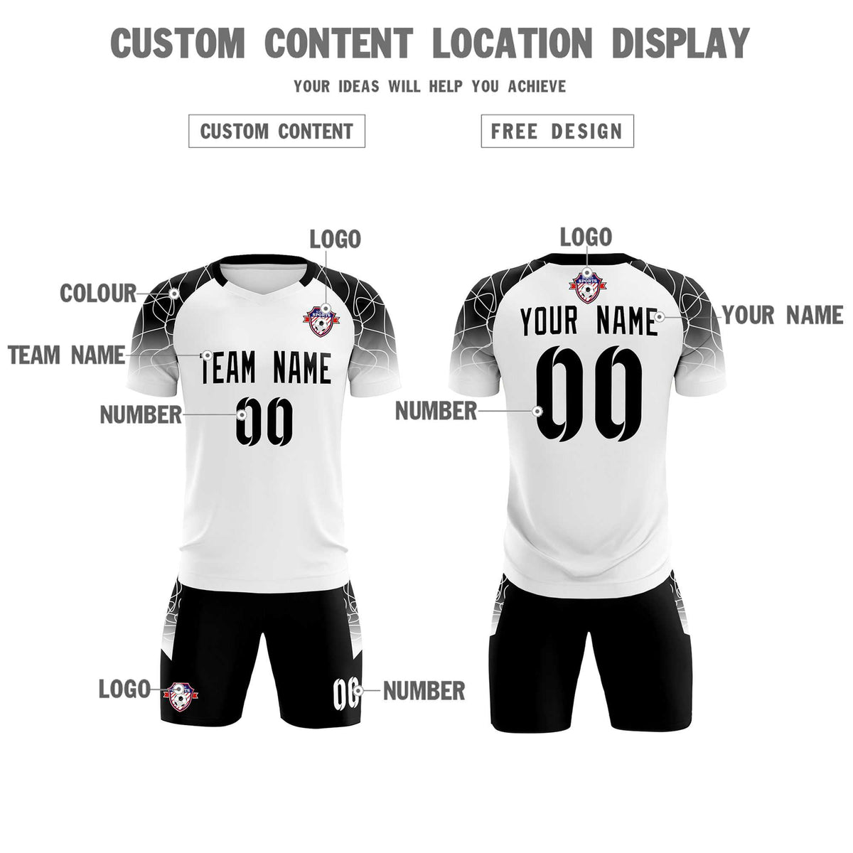 Custom White Classic Soccer Training Sets Jersey For Adults/Kids