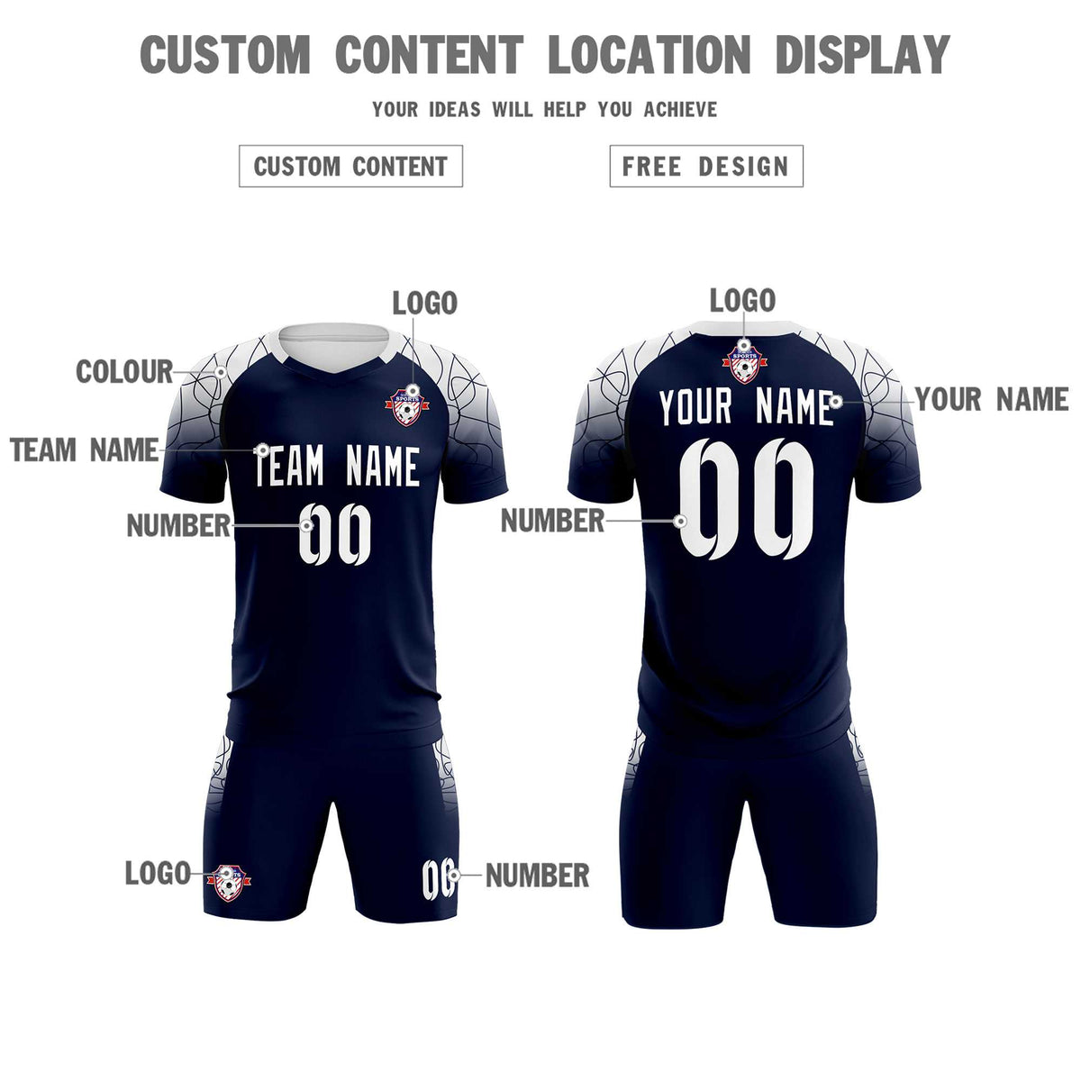 Custom Navy Classic Soccer Training Kit Jersey For Adults/Kids