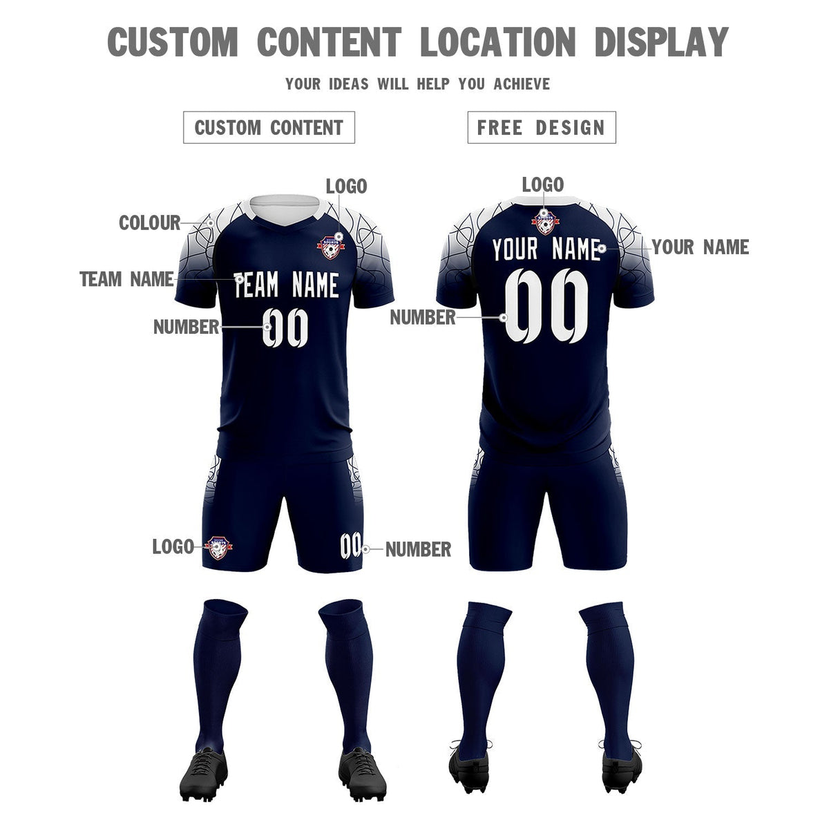 Custom Navy Classic Soccer Training Kit Jersey For Adults/Kids