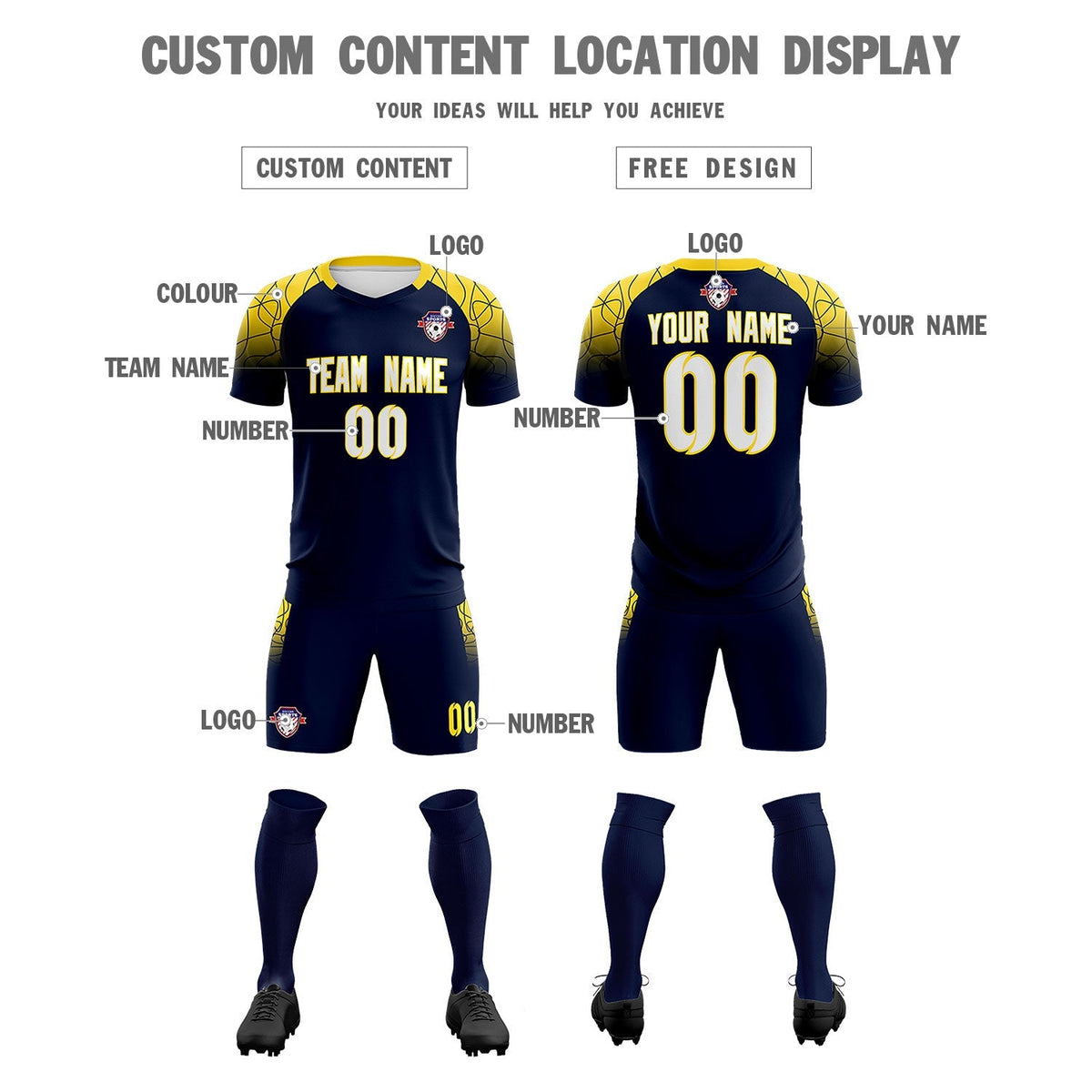 Custom Navy Classic Soccer Training Kit Jersey For Adults/Kids