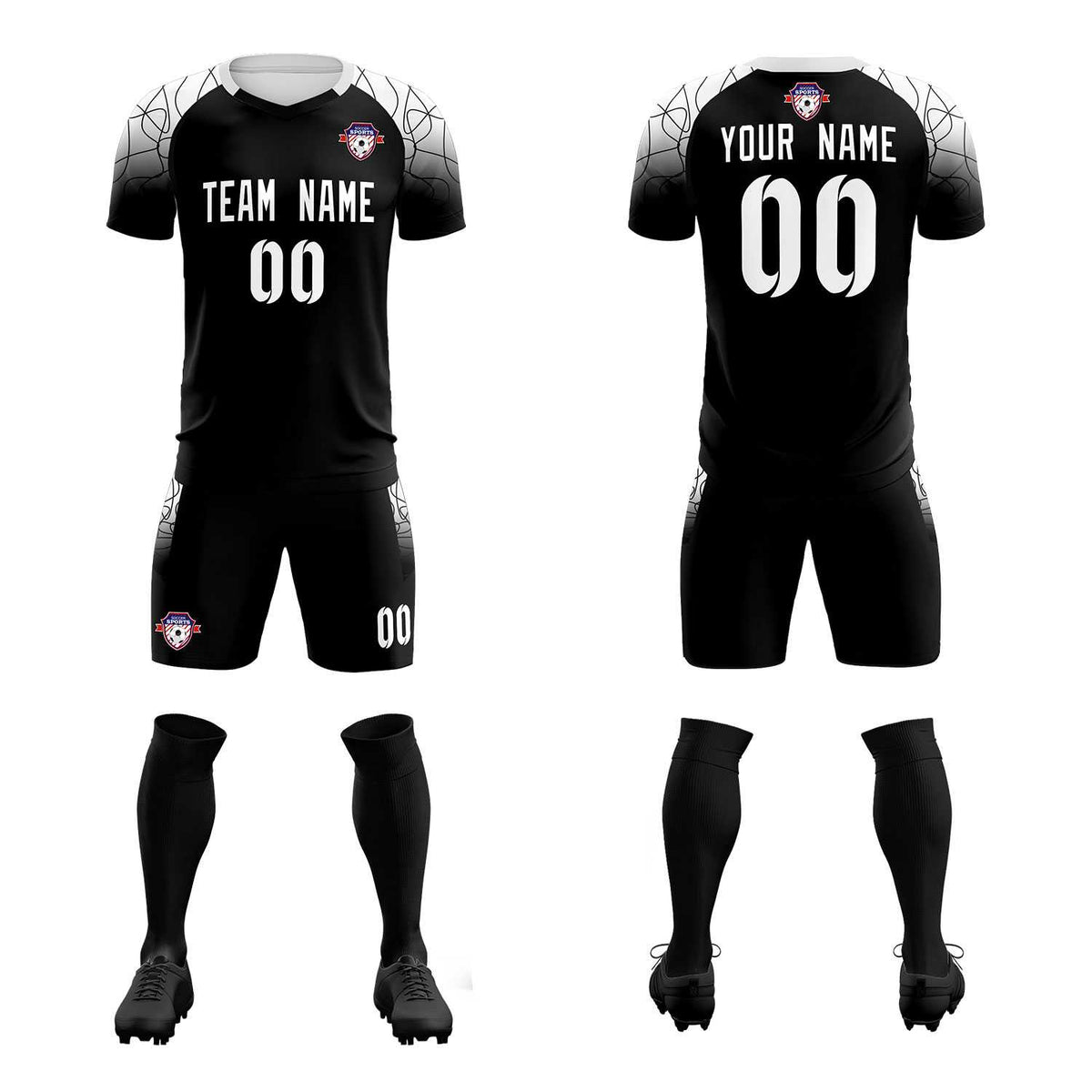 Custom Black Classic Soccer Training Kit Jersey For Adults/Kids