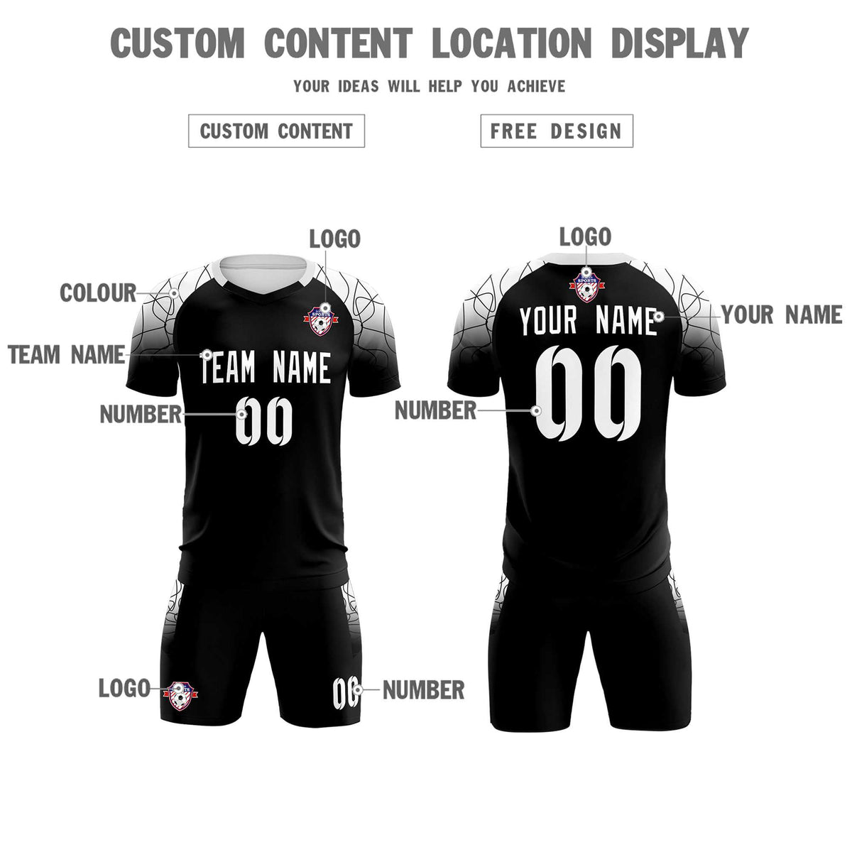 Custom Black Classic Soccer Training Kit Jersey For Adults/Kids