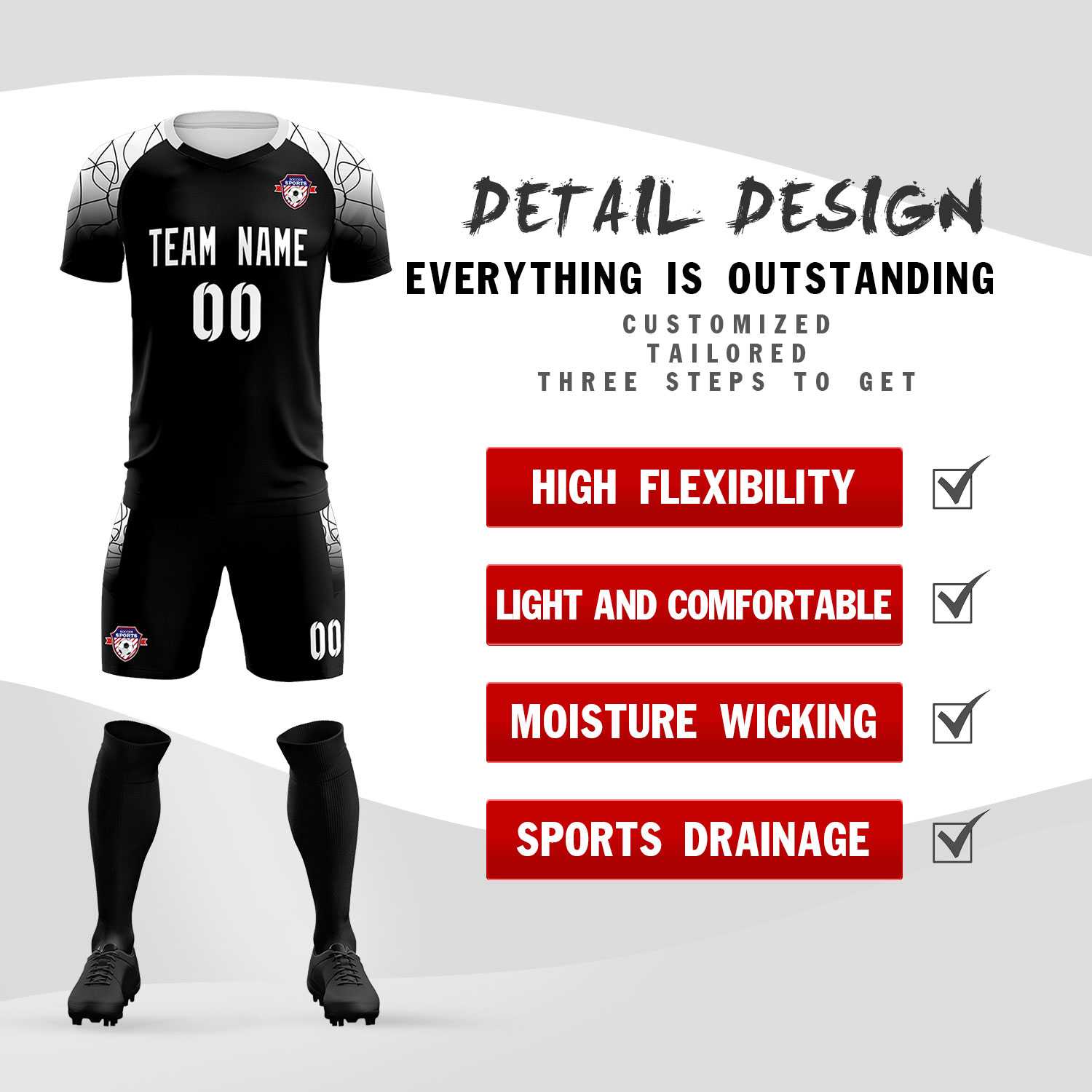 Custom Black Classic Soccer Training Sets Jersey For Adults/Kids
