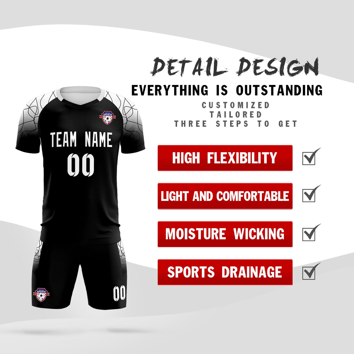Custom Black Classic Soccer Training Kit Jersey For Adults/Kids