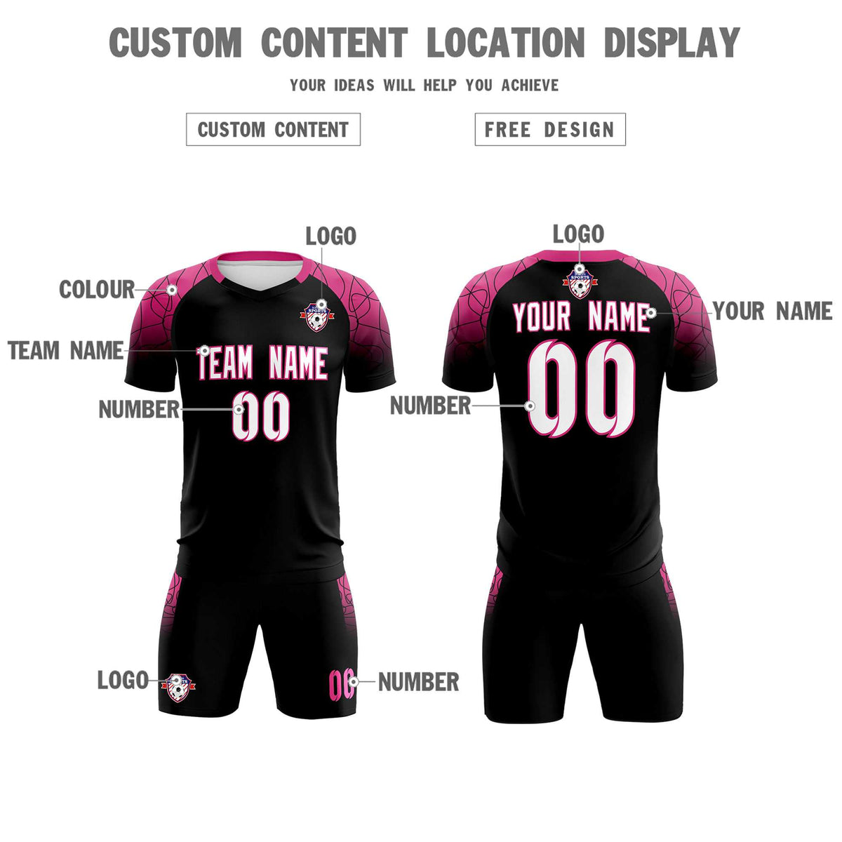Custom Black Classic Soccer Training Kit Jersey For Adults/Kids
