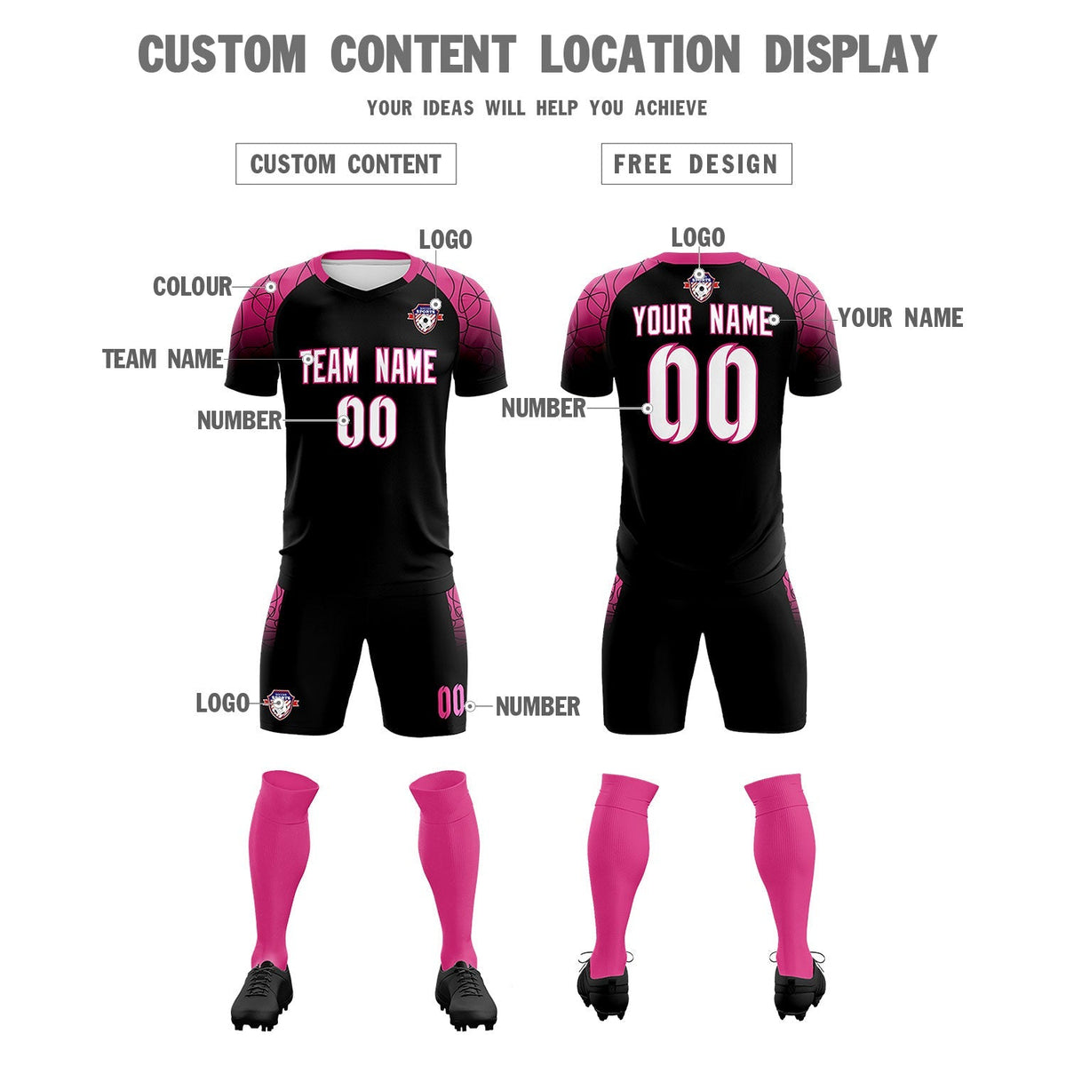Custom Black Classic Soccer Training Kit Jersey For Adults/Kids