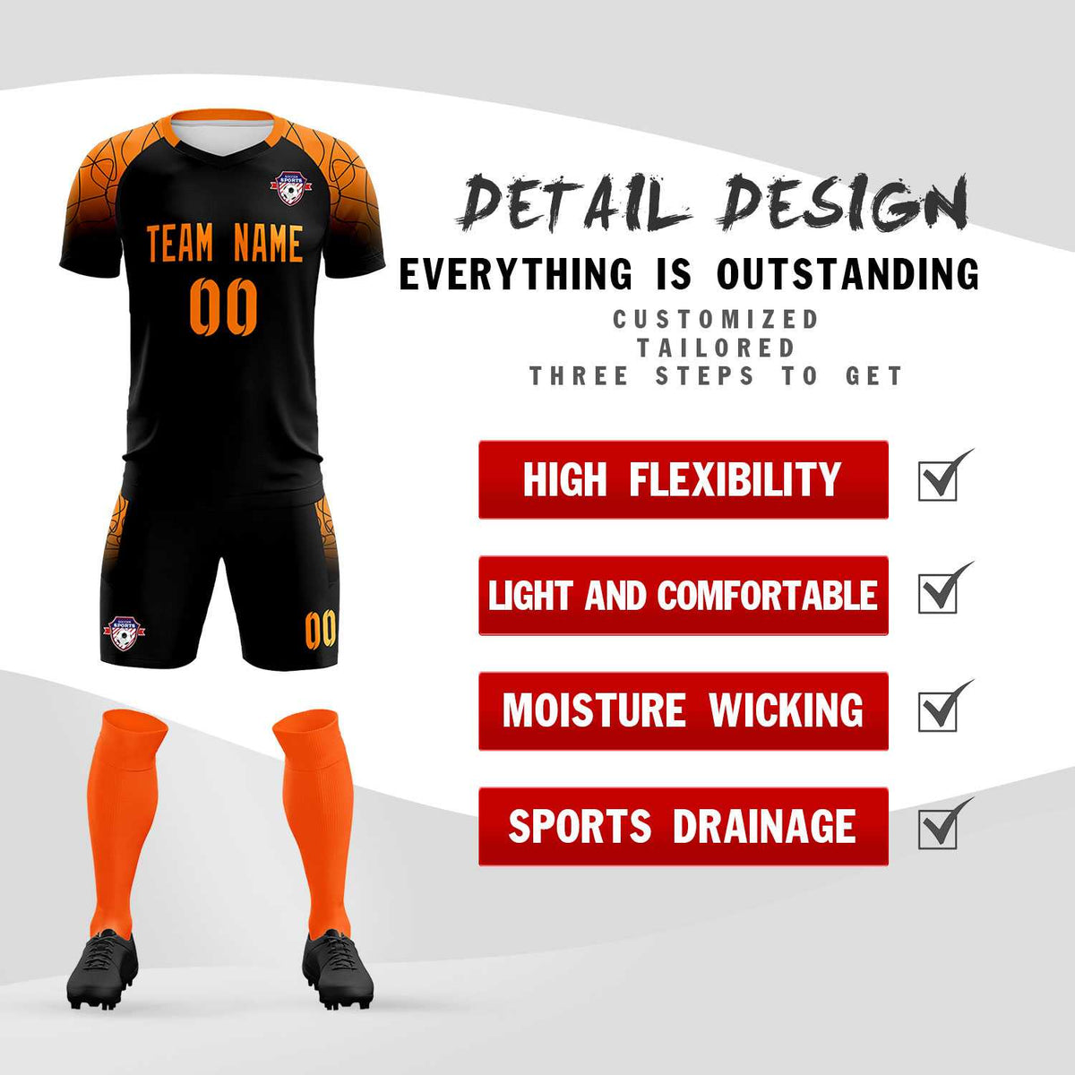 Custom Black Classic Soccer Training Kit Jersey For Adults/Kids