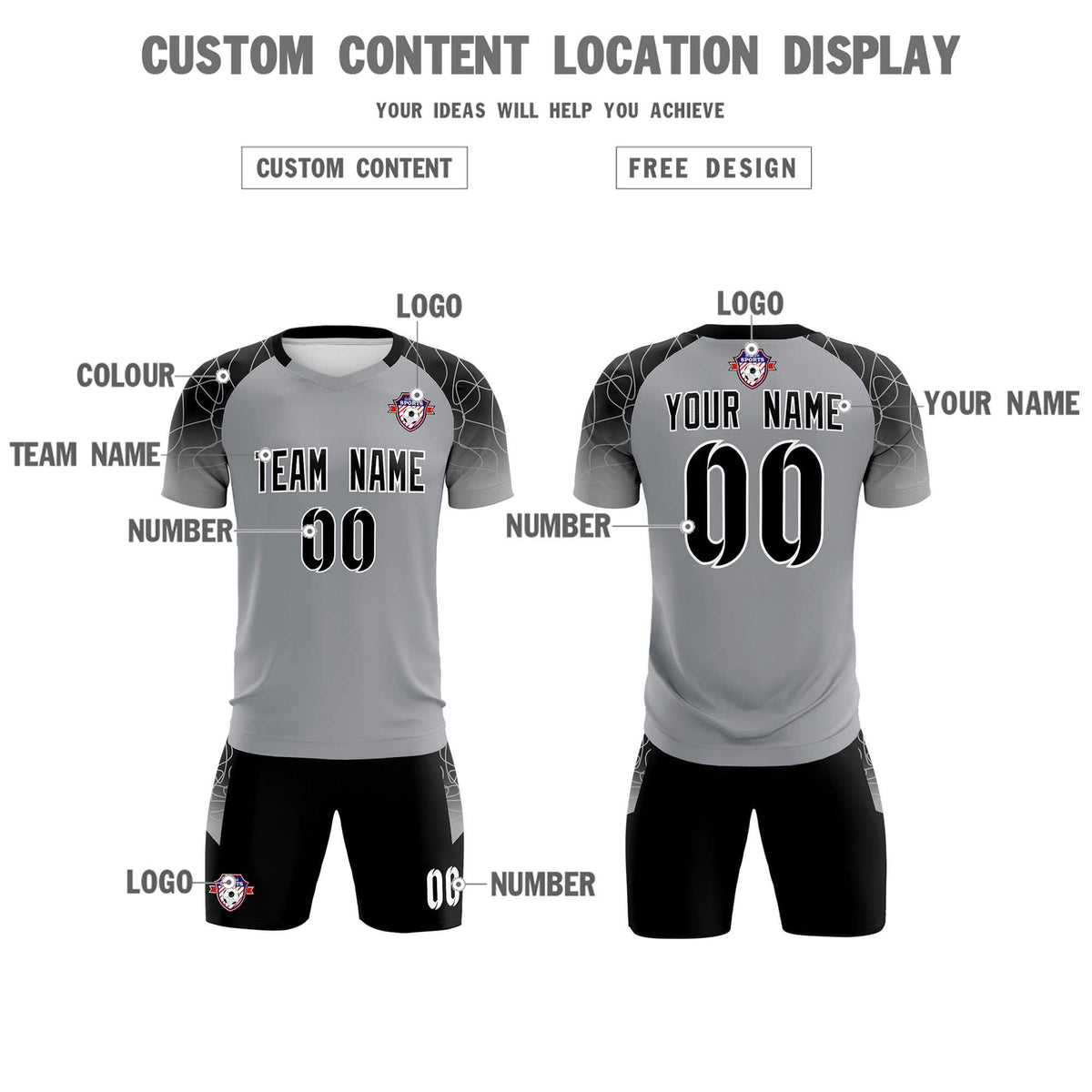 Custom Silver Classic Soccer Training Sets Jersey For Adults/Kids