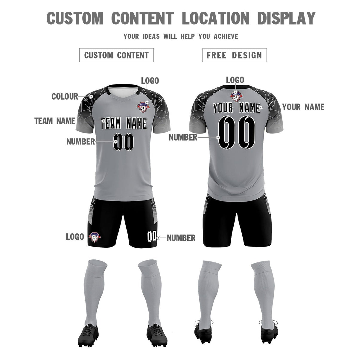 Custom Silver Classic Soccer Training Sets Jersey For Adults/Kids