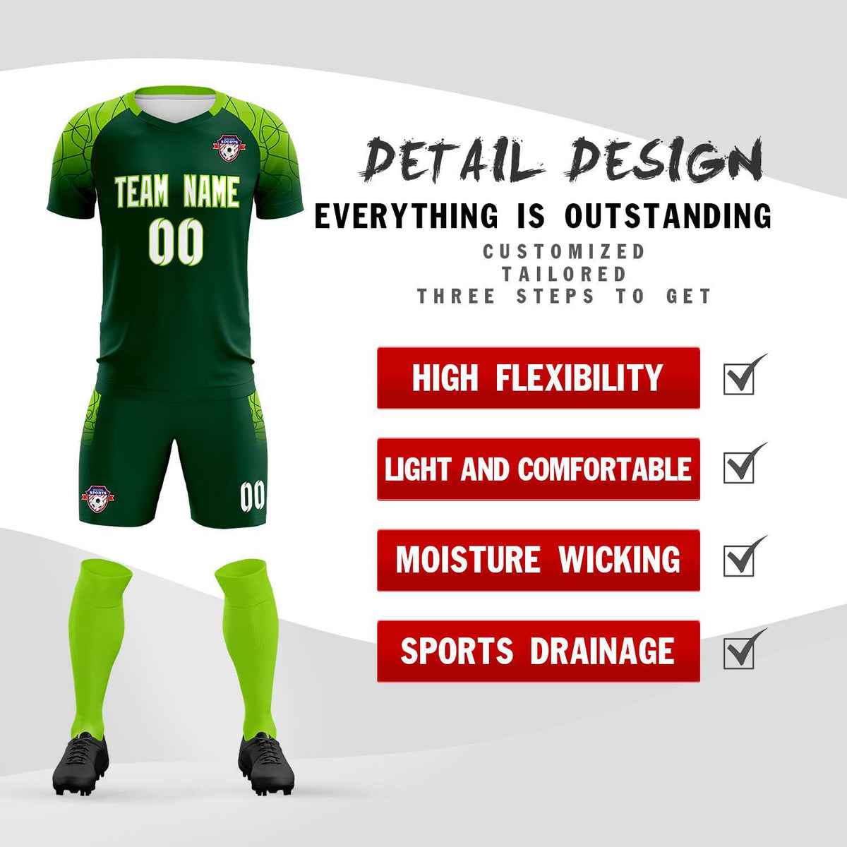 Custom Green Classic Soccer Training Kit Jersey For Adults/Kids