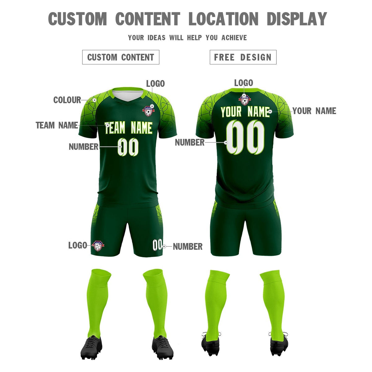 Custom Green Classic Soccer Training Kit Jersey For Adults/Kids
