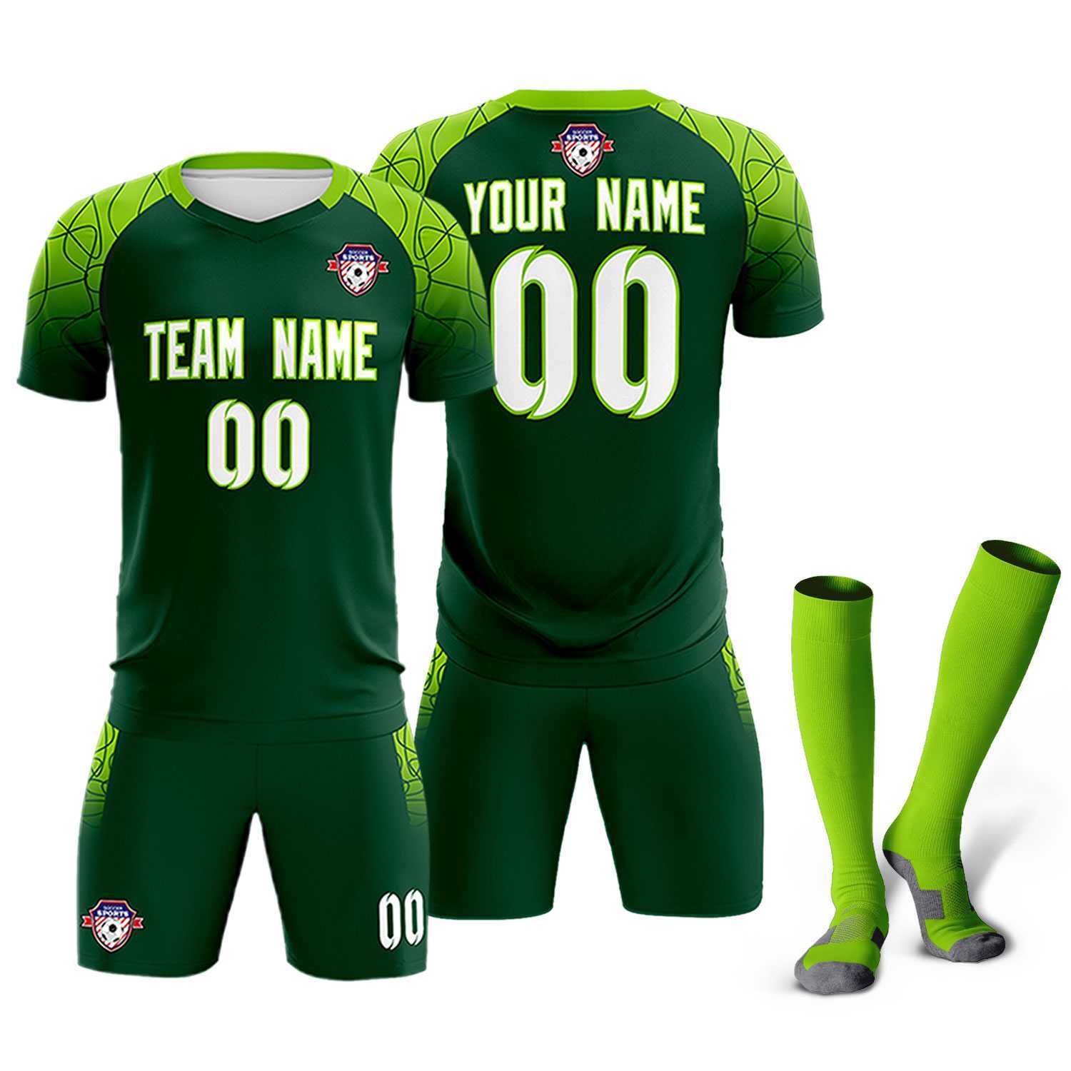 Custom Green Classic Soccer Training Sets Jersey For Adults/Kids