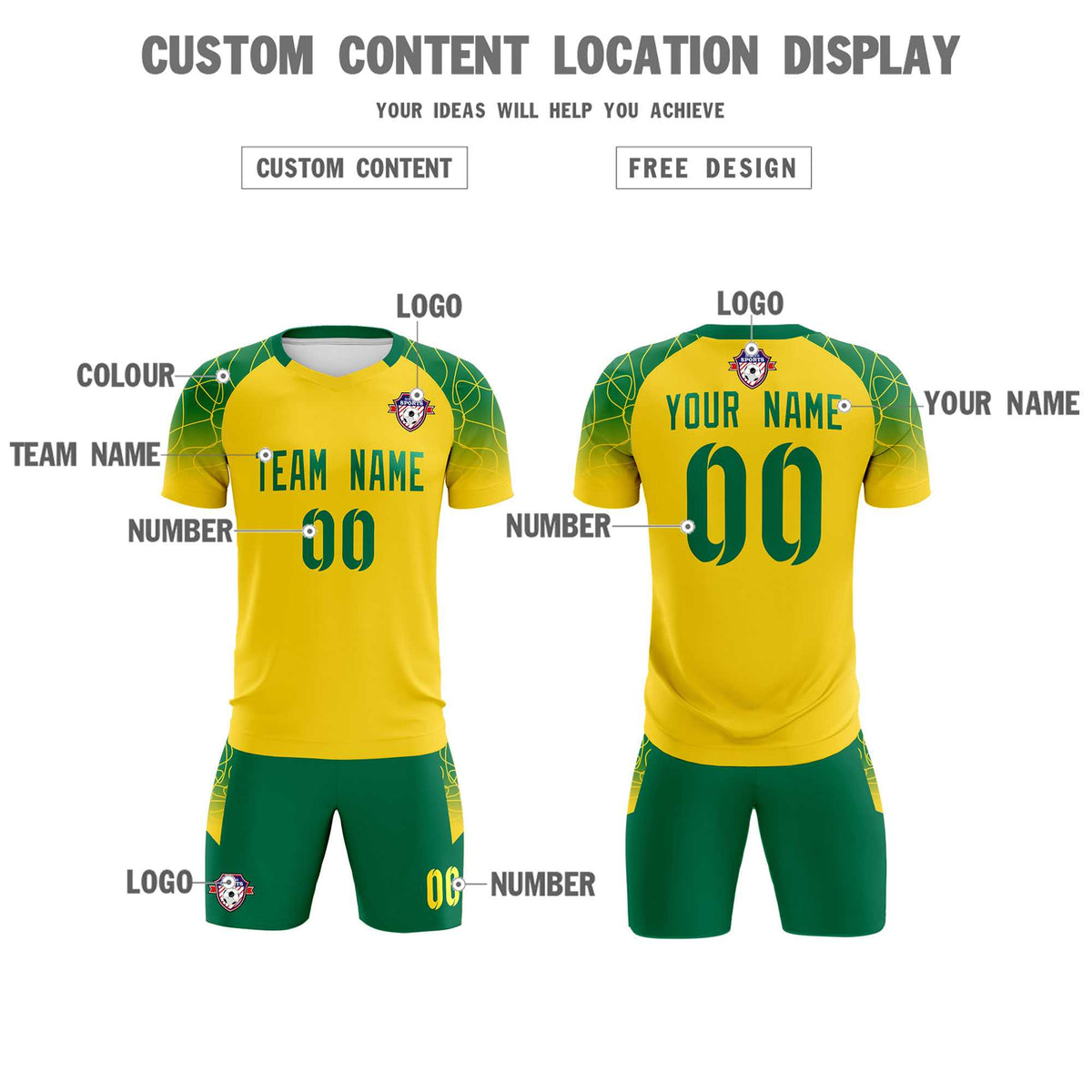 Custom Gold Classic Soccer Training Kit Jersey For Adults/Kids