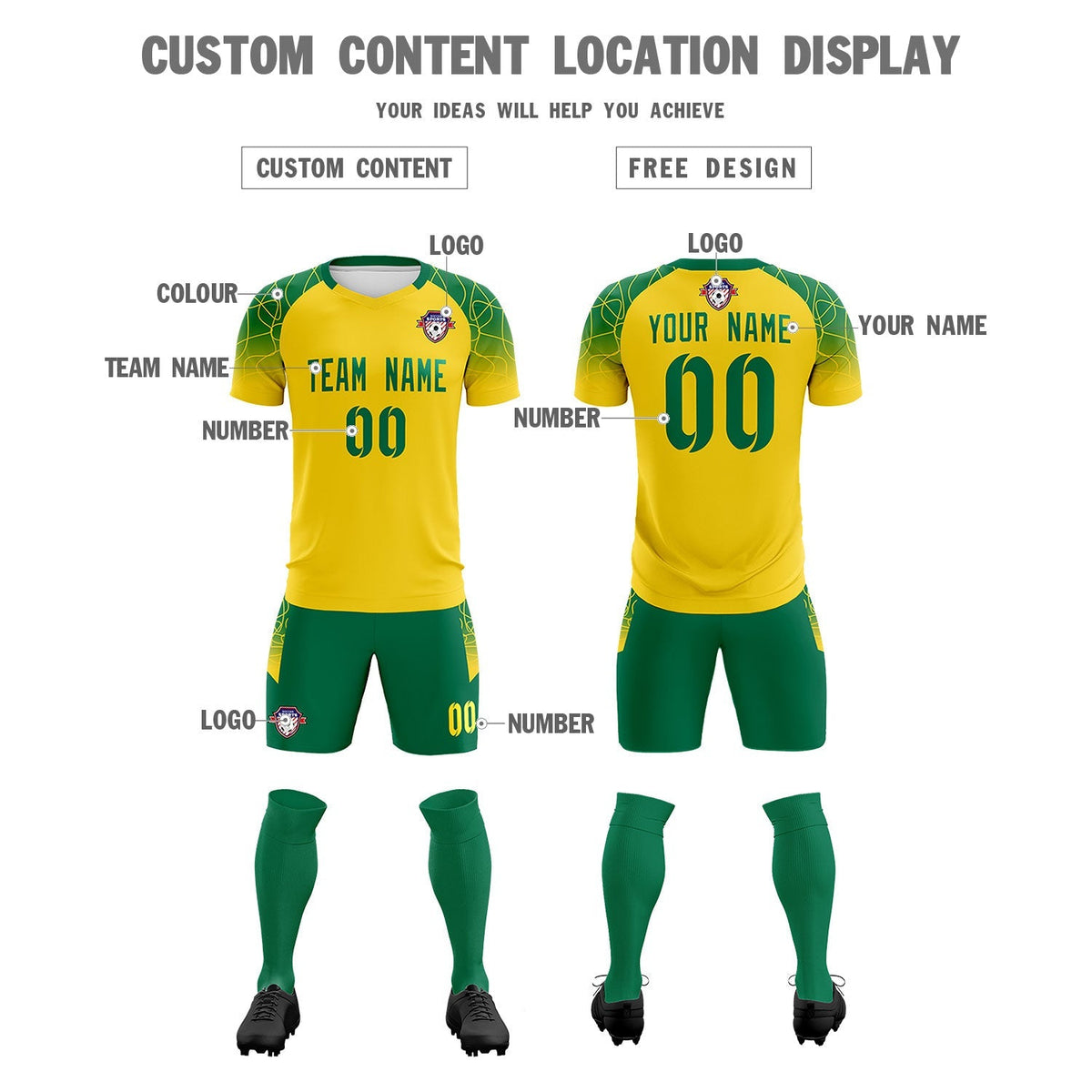 Custom Gold Classic Soccer Training Kit Jersey For Adults/Kids
