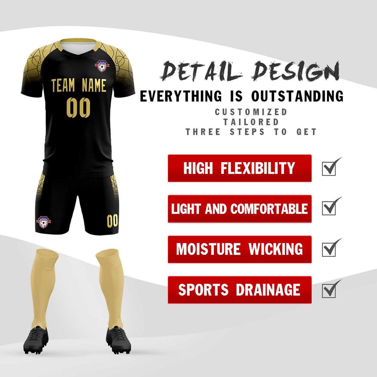 Custom Black Classic Soccer Training Kit Jersey For Adults/Kids