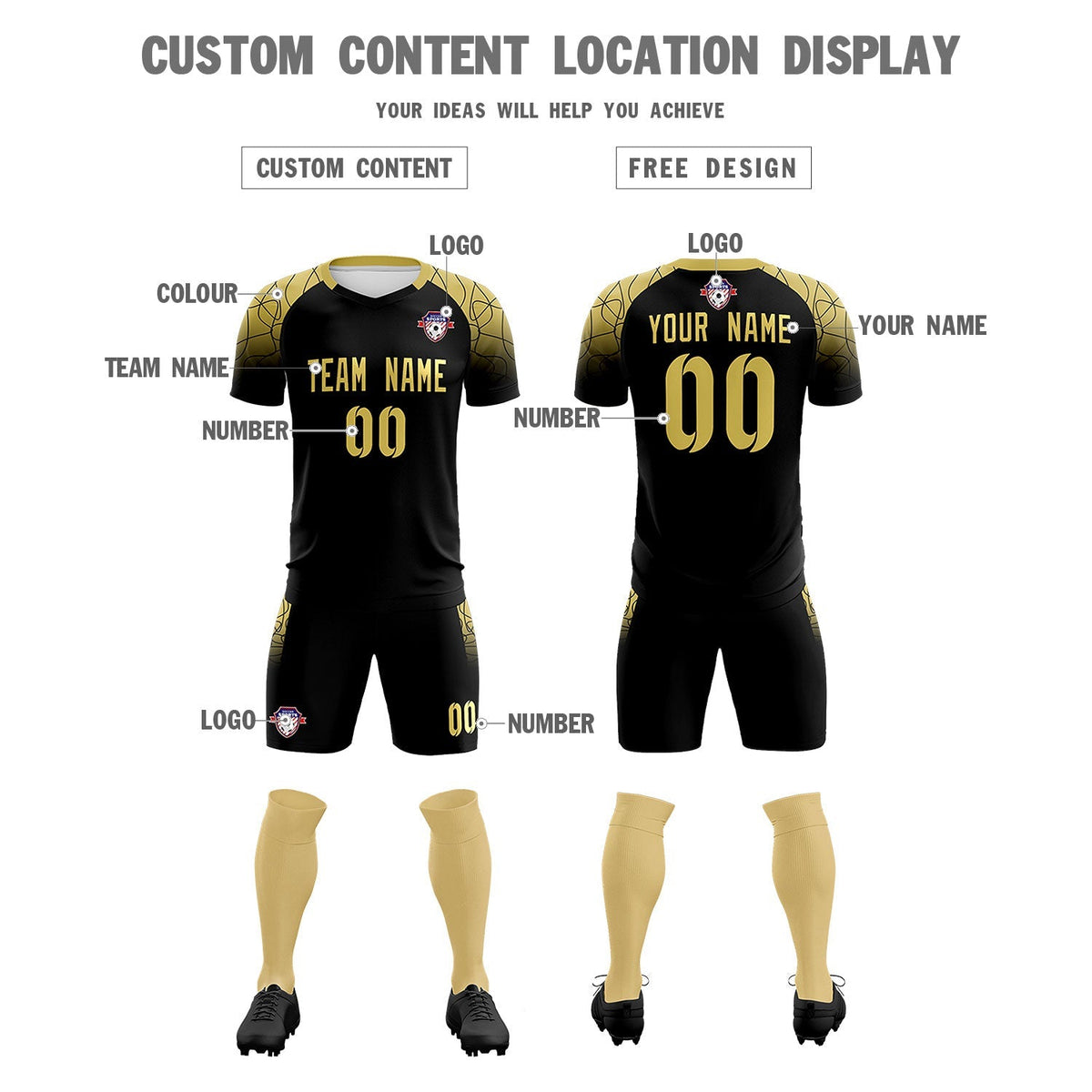 Custom Black Classic Soccer Training Kit Jersey For Adults/Kids