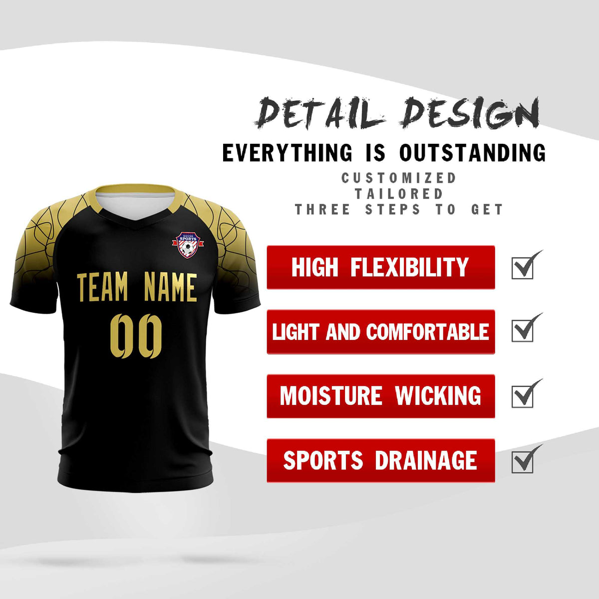 Custom Black Classic Soccer Training Kit Jersey For Adults/Kids