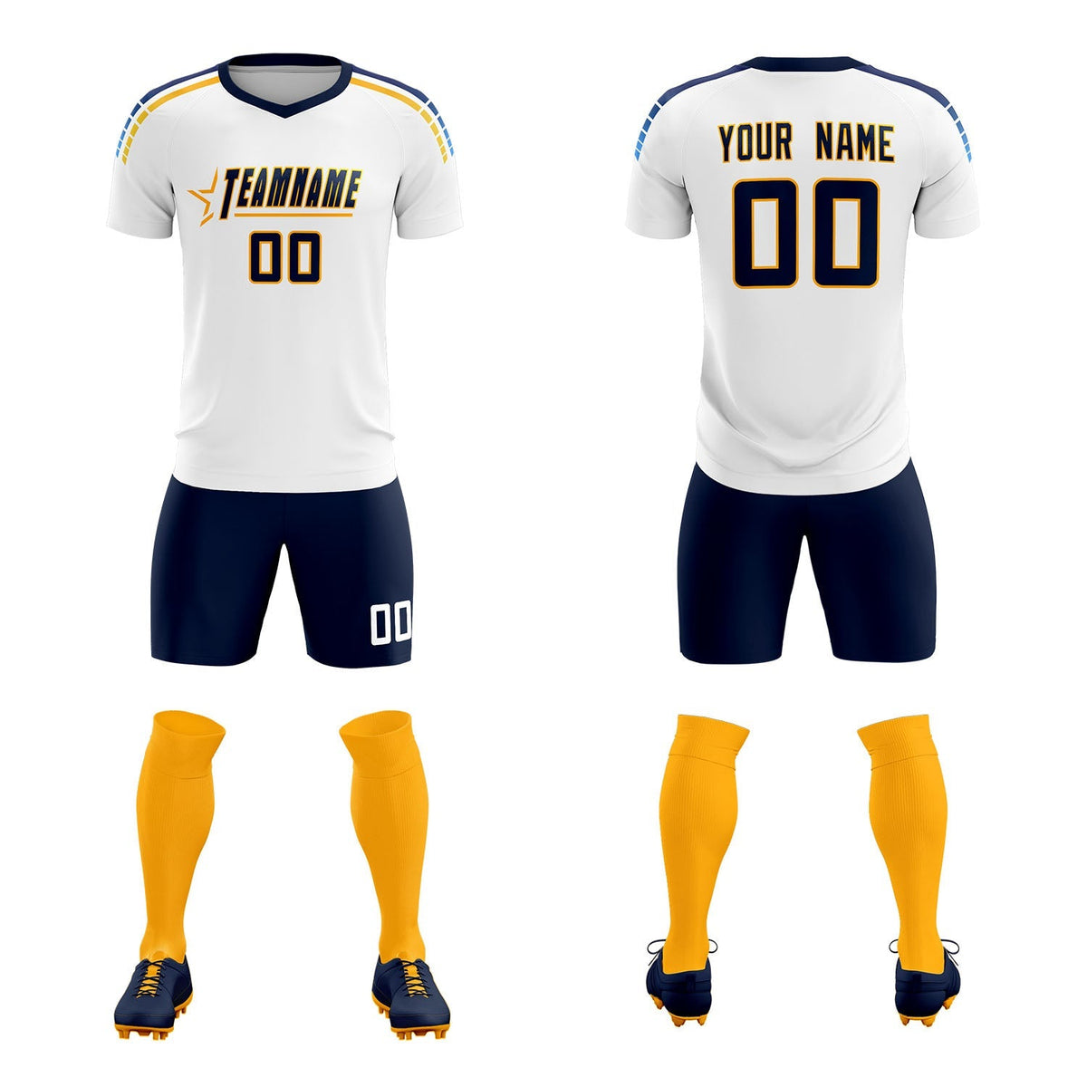 Custom White Raglan Shoulder Striped Soccer Tops/Sets Jersey