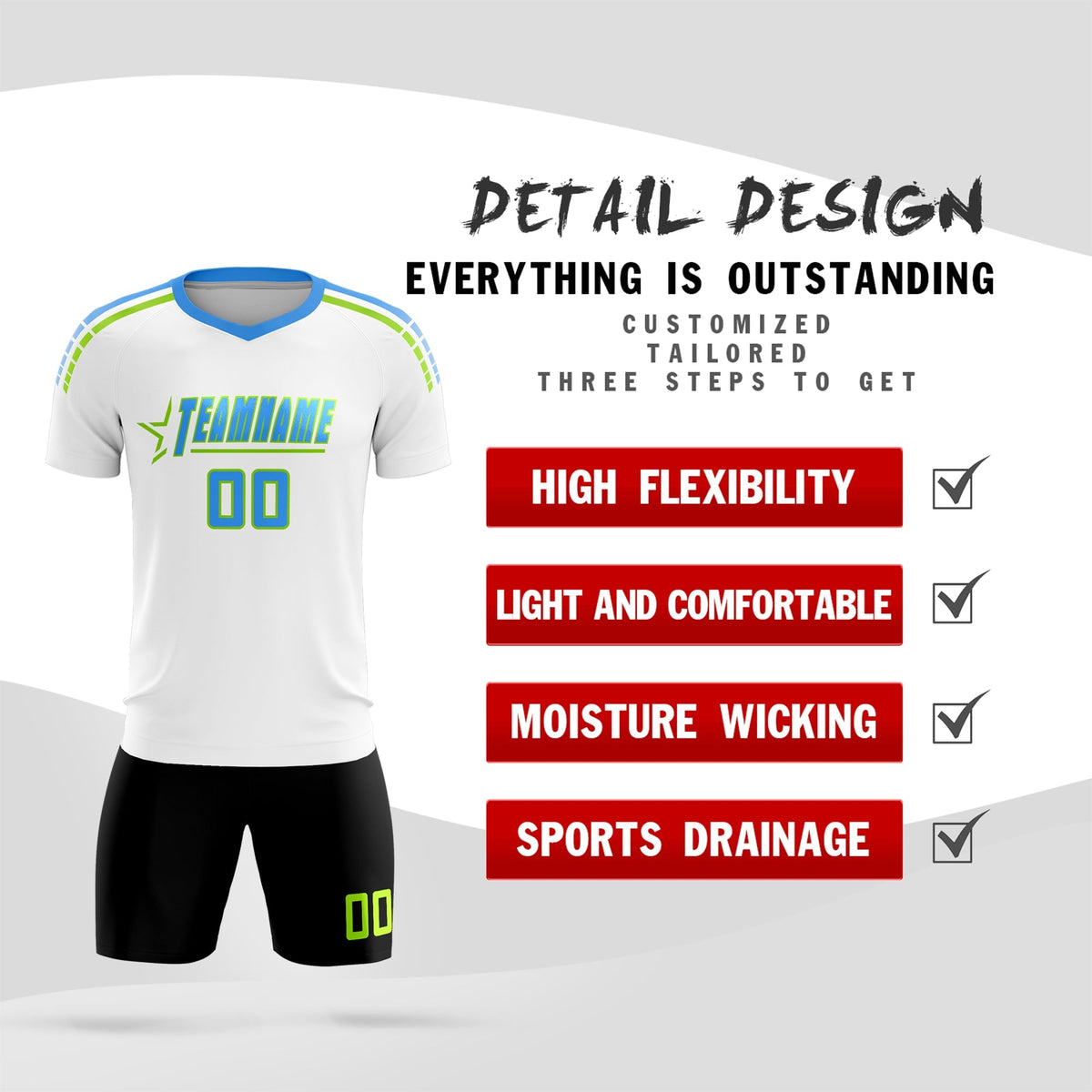 Custom White Raglan Shoulder Striped Soccer Tops/Sets Jersey
