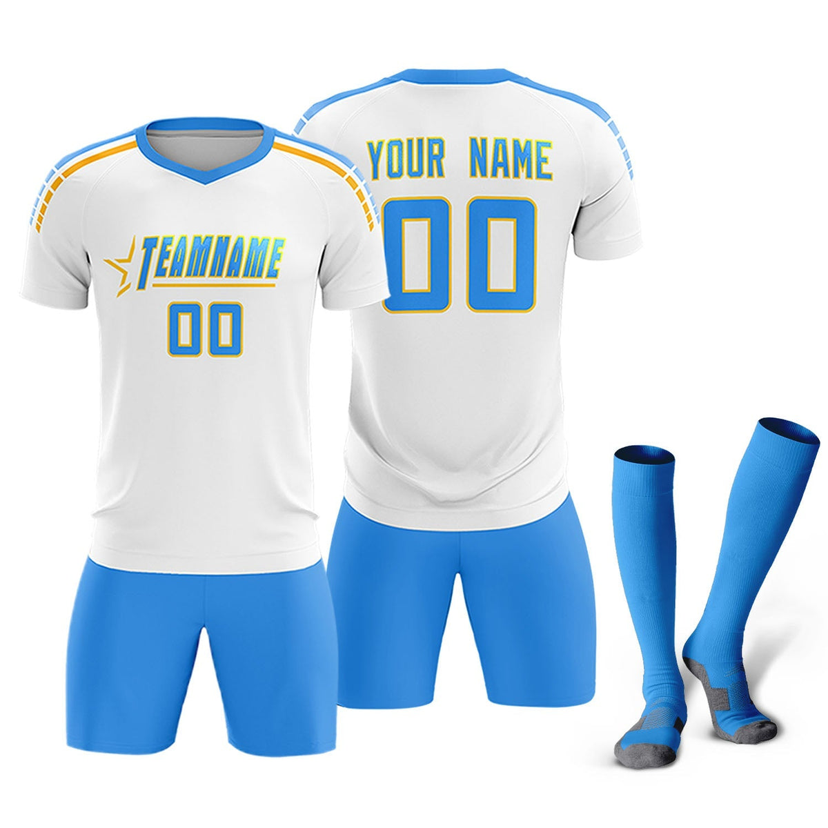 Custom White Raglan Shoulder Striped Soccer Tops/Sets Jersey