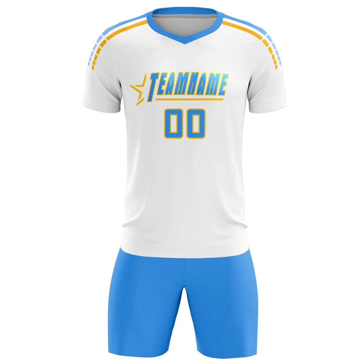 Custom White Raglan Shoulder Striped Soccer Tops/Sets Jersey