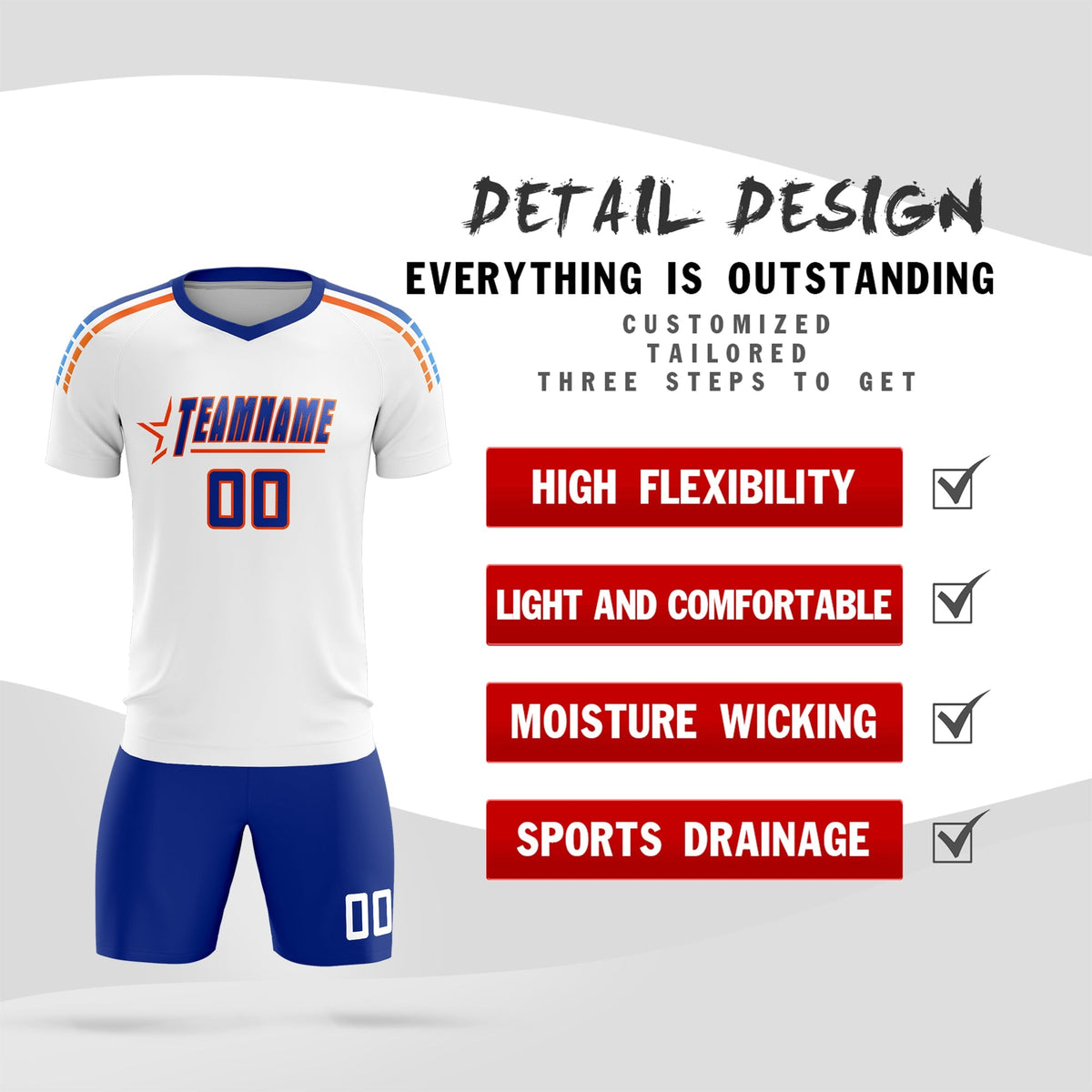 Custom White Raglan Shoulder Striped Soccer Tops/Sets Jersey