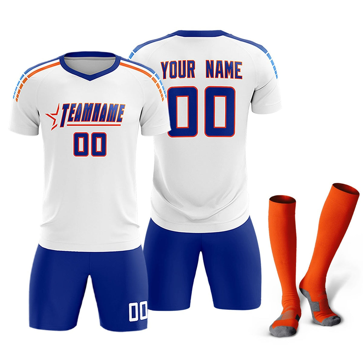 Custom White Raglan Shoulder Striped Soccer Tops/Sets Jersey