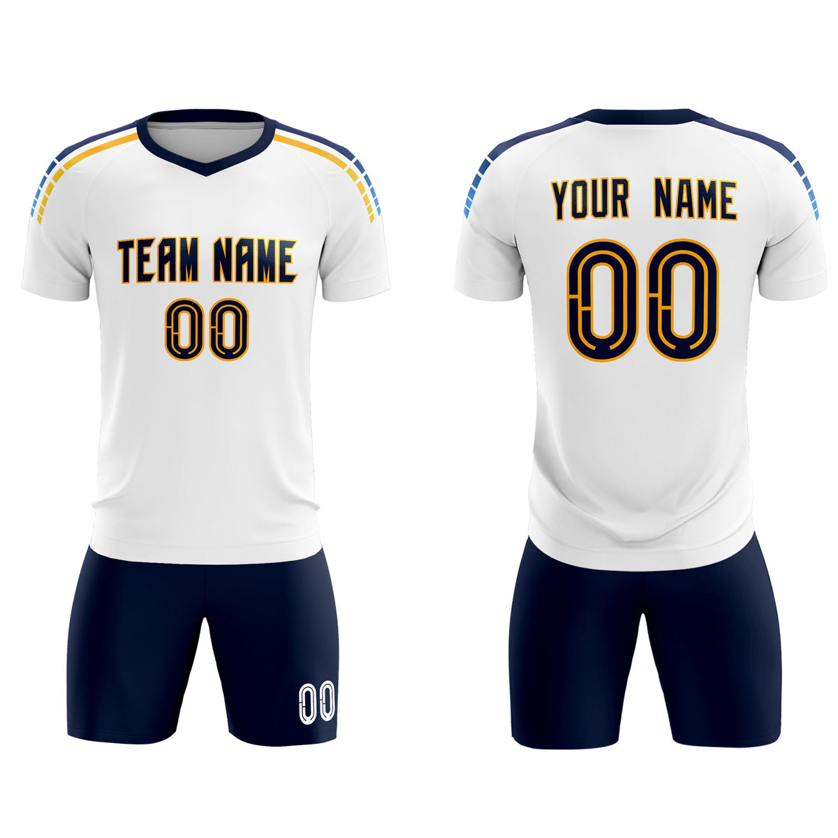 Custom White Raglan Shoulder Striped Soccer Tops/Sets Jersey