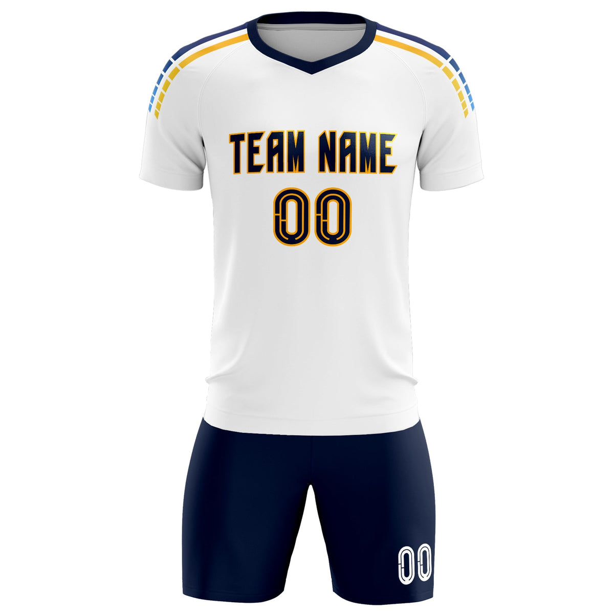 Custom White Raglan Shoulder Striped Soccer Tops/Sets Jersey