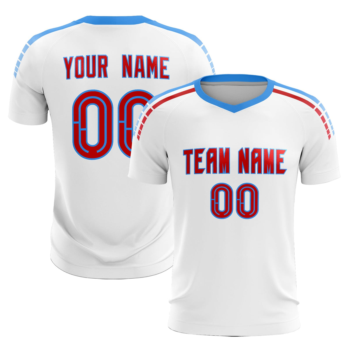 Custom White Raglan Shoulder Striped Soccer Tops/Sets Jersey