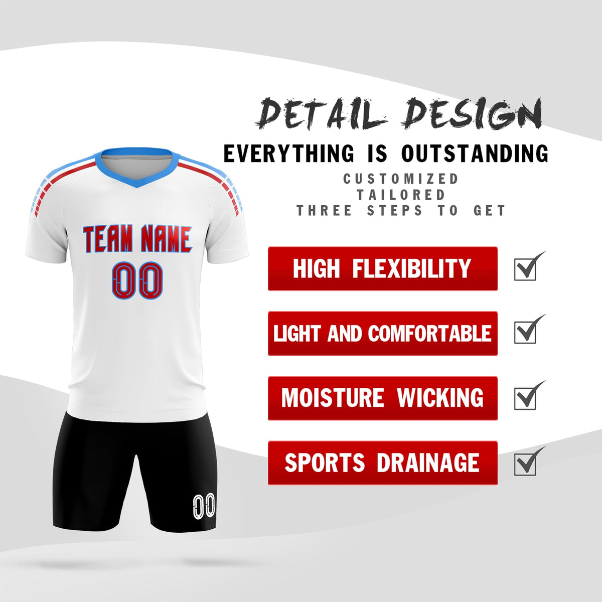 Custom White Raglan Shoulder Striped Soccer Tops/Sets Jersey