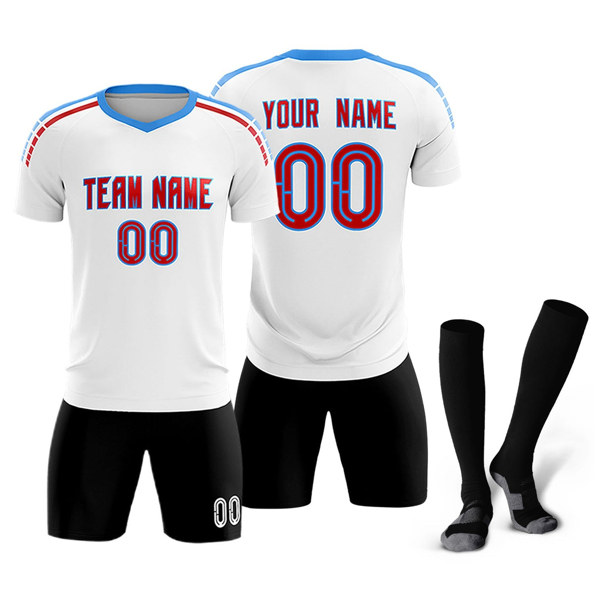 Custom White Raglan Shoulder Striped Soccer Tops/Sets Jersey