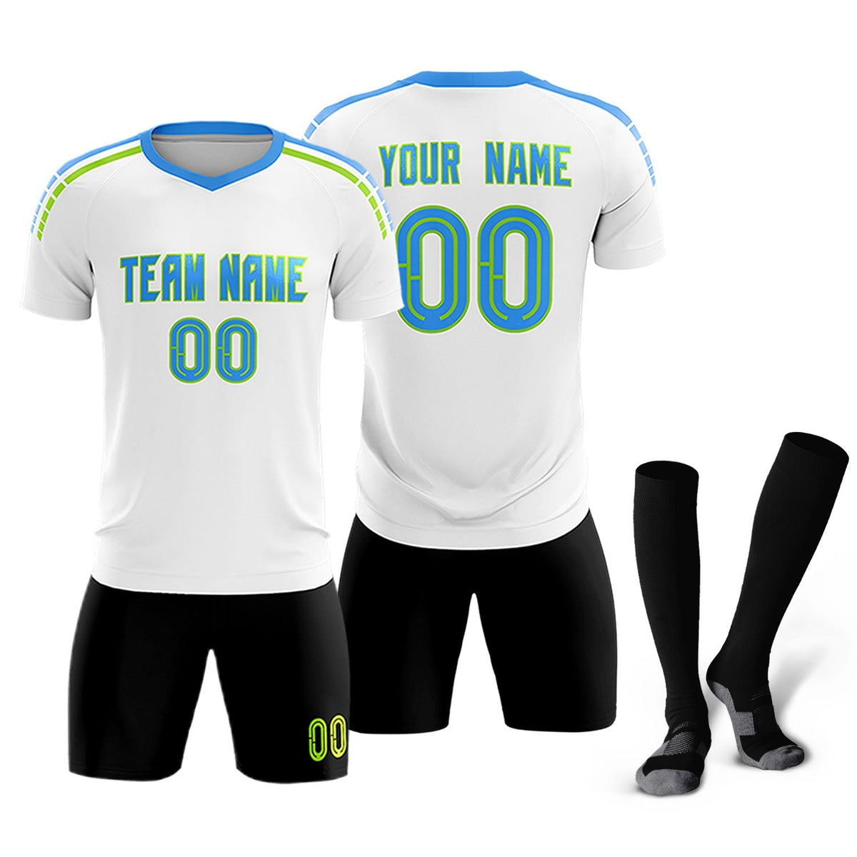 Custom White Raglan Shoulder Striped Soccer Tops/Sets Jersey