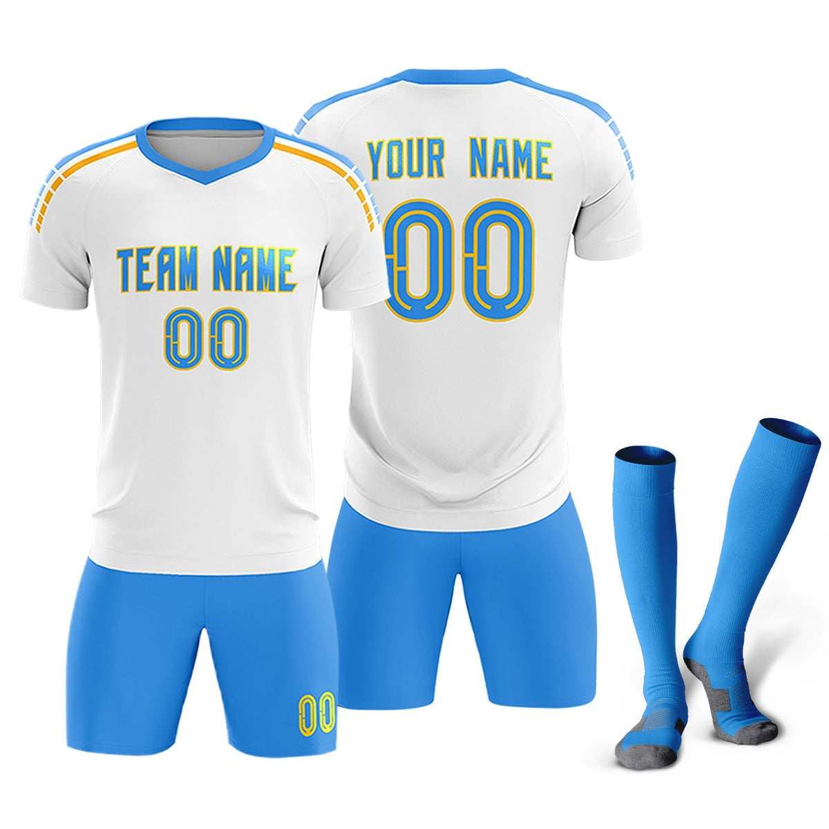Custom White Raglan Shoulder Striped Soccer Tops/Sets Jersey