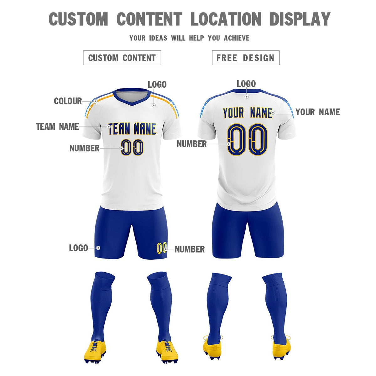 Custom White Raglan Shoulder Striped Soccer Tops/Sets Jersey