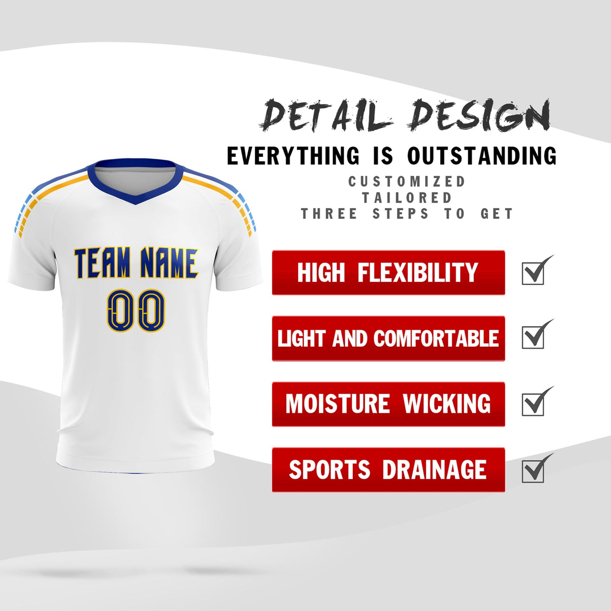 Custom White Raglan Shoulder Striped Soccer Tops/Sets Jersey