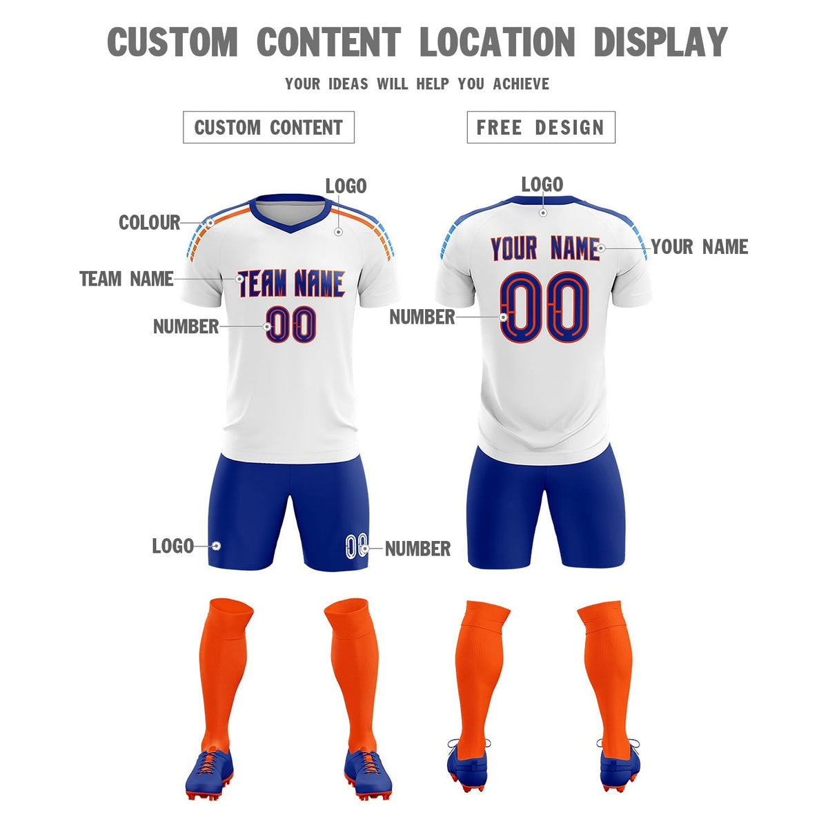 Custom White Raglan Shoulder Striped Soccer Tops/Sets Jersey