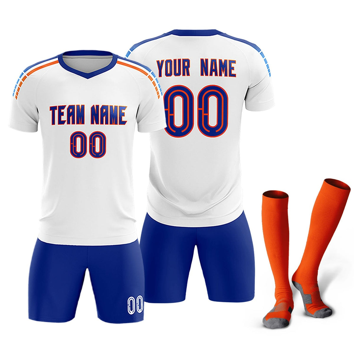 Custom White Raglan Shoulder Striped Soccer Tops/Sets Jersey
