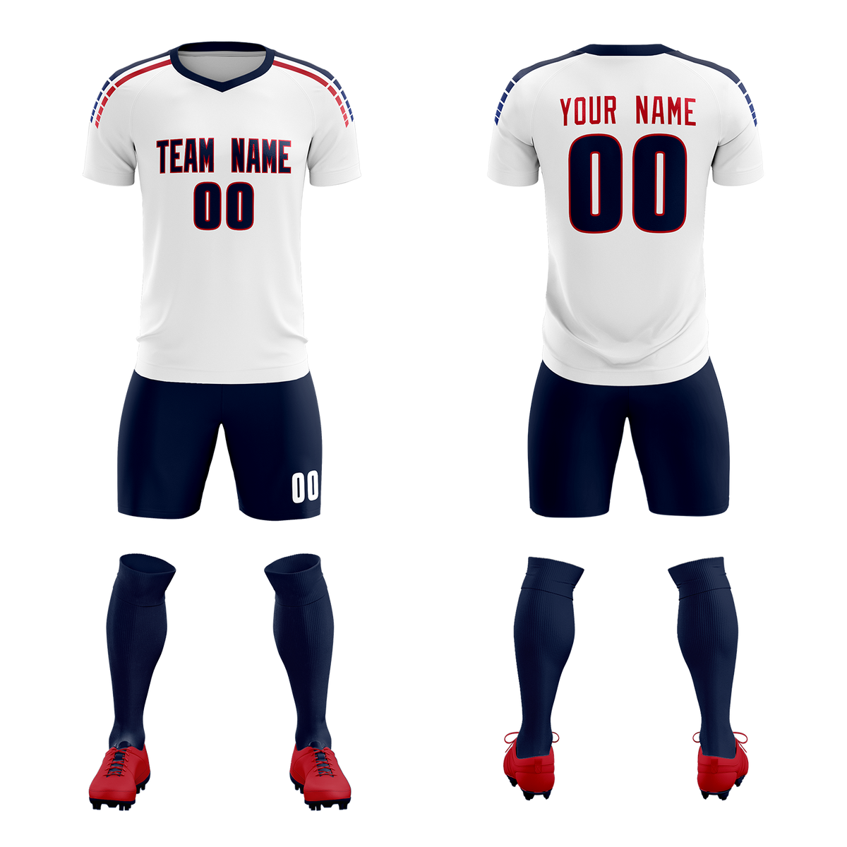 Custom white Striped Quick Dry Tops Soccer Sets Jersey