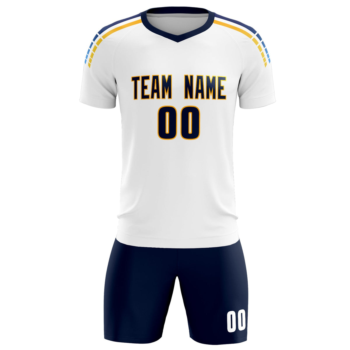Custom White Raglan Shoulder Striped Soccer Tops/Sets Jersey