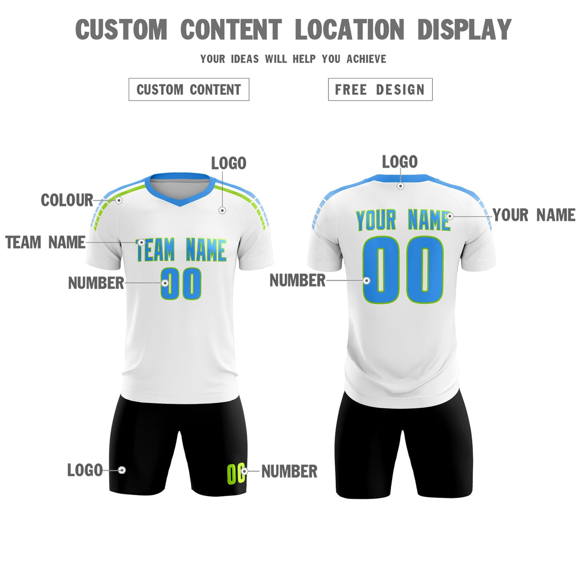 Custom White Raglan Shoulder Striped Soccer Tops/Sets Jersey